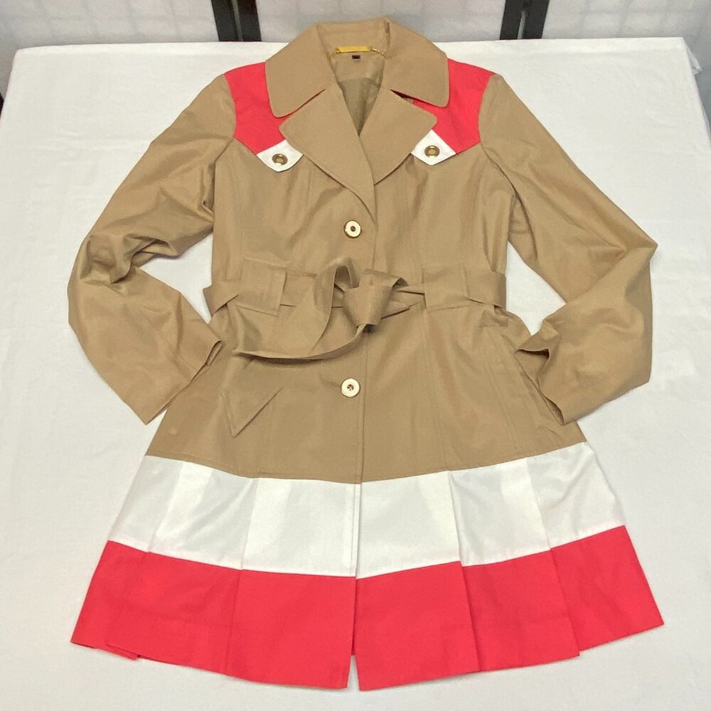 Vintage Iman Platinum Pleated Trench Coat Beige Pink White Classic L Rain Jacket - Picture 7 of 13